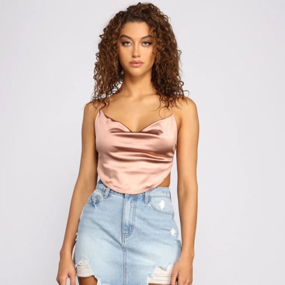 Windsor Satin Cowl Neck Strappy Crop Top